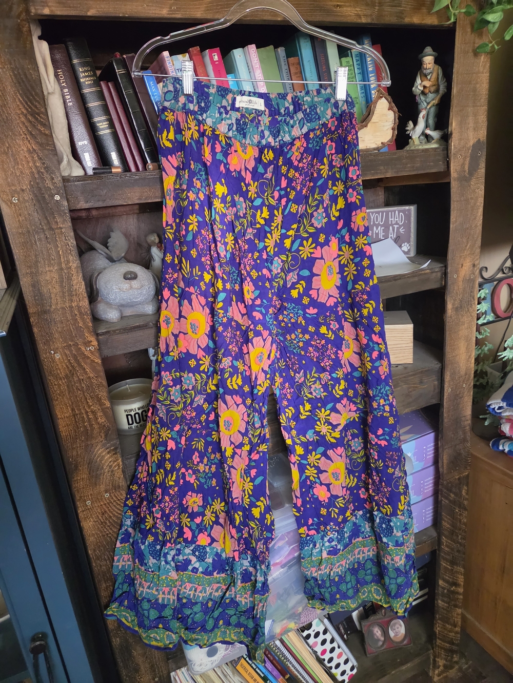 NATURAL LIFE Purple Floral Boho Skirt with Teal and Pink Accents